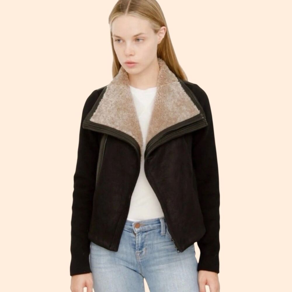 Vince Shearling Leather Wool Blend Jacket